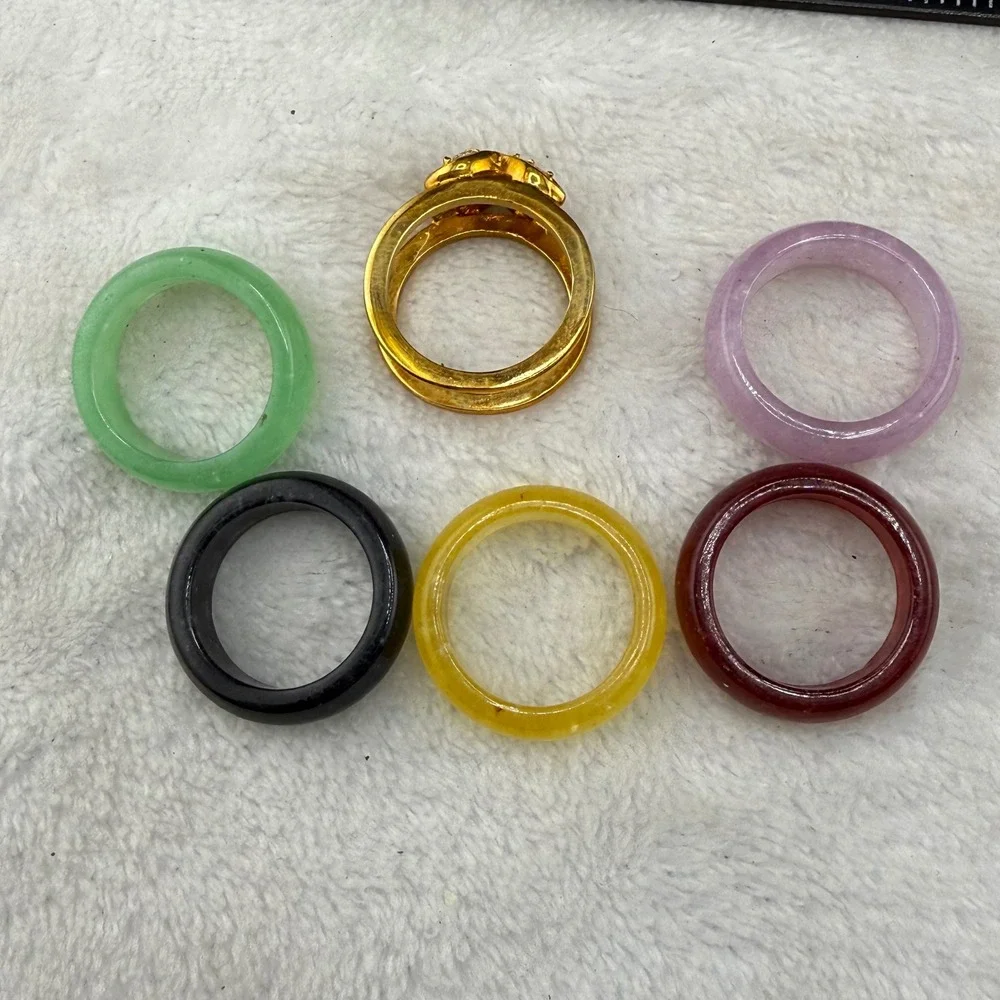 Vintage Polished Stone Interchangeable Ring Set Gold Tone Size 6.25